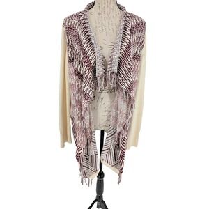 CATO Cotton Blend Sweater SIZE XL Cream Burgundy Mauve Abstract Open Front